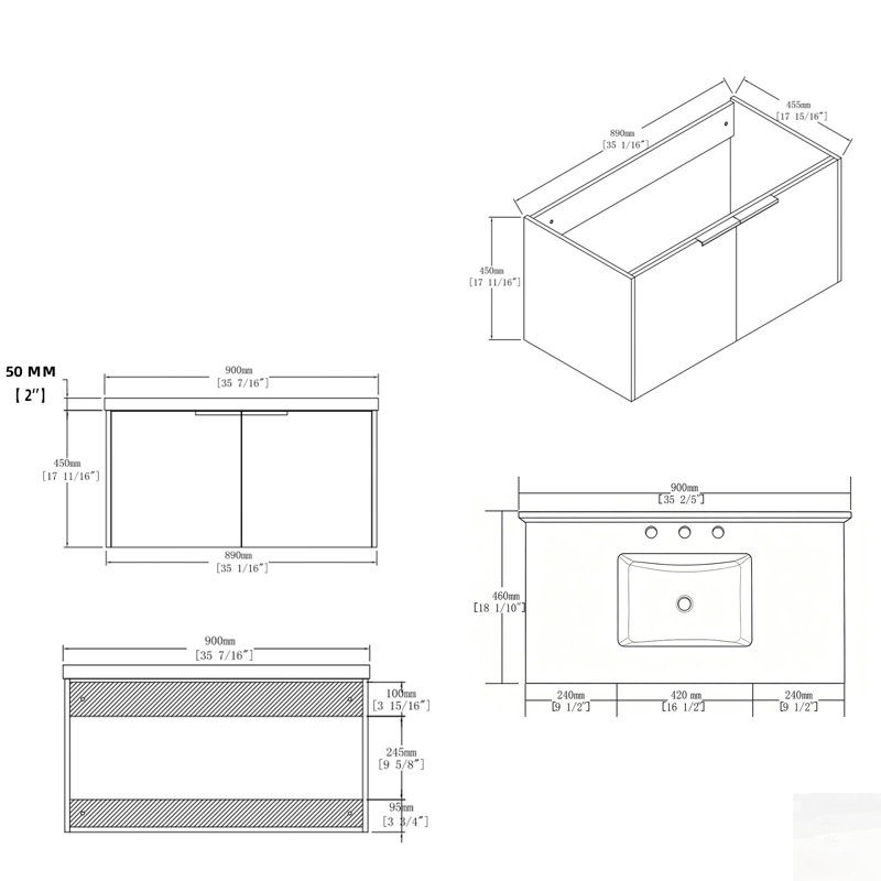 Meuble-lavabo flottant avec lavabo, porte à fermeture en douceur et comptoir en marbre de culture durable pour espaces modernes