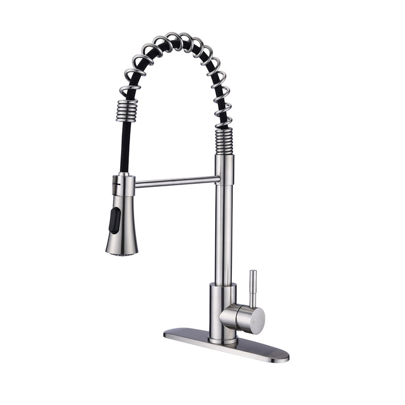 Commercial Kitchen Sink Faucet With Deck Plate, Brushed Nickel