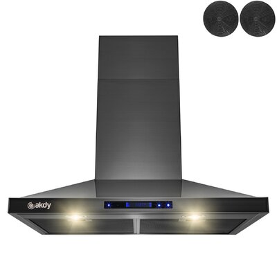 30"" Convertible 343CFM Wall Mount Range Hood in Black Stainless Steel with Carbon Filters -  AKDY, RH0017CFL