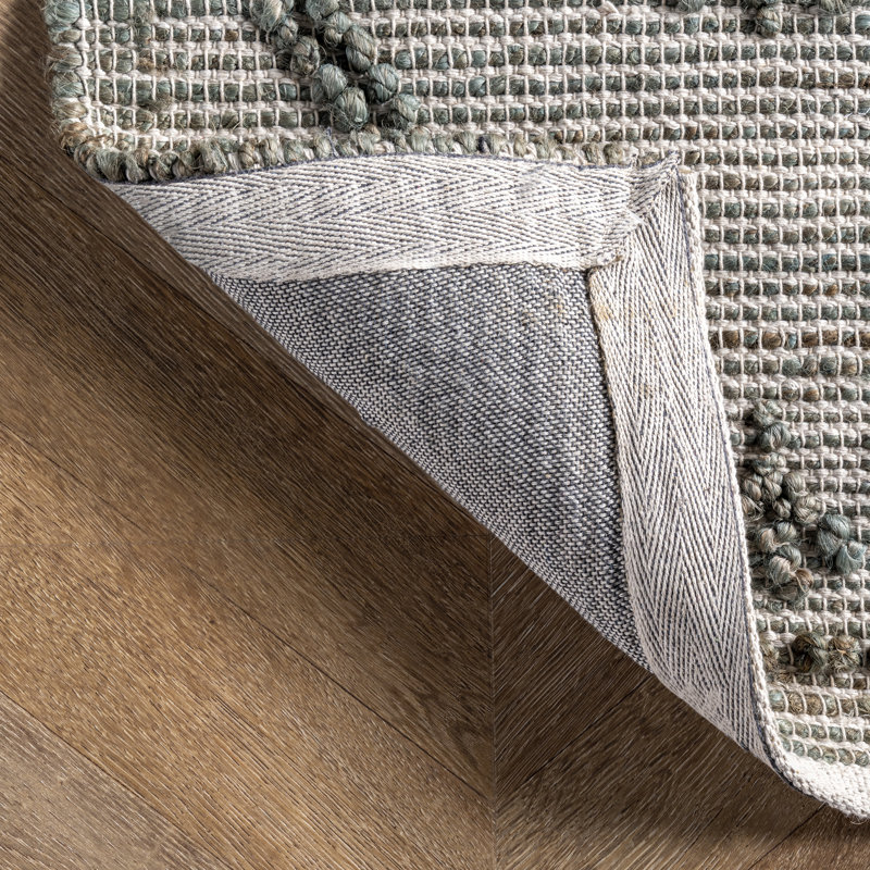 Geometric Hand Hooked Jute/Cotton Light Gray/Ivory Area Rug, Rectangle 4' x 6'