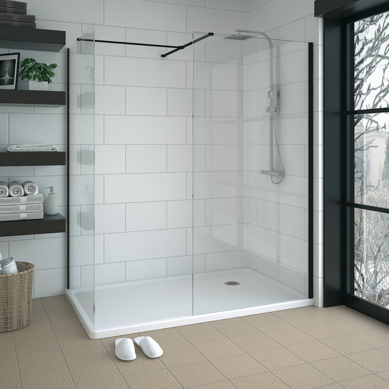 Chrome 8mm Walk In Shower Enclosure Wet Room Glass Screen Pack 800mm and 800mm Panels, Black