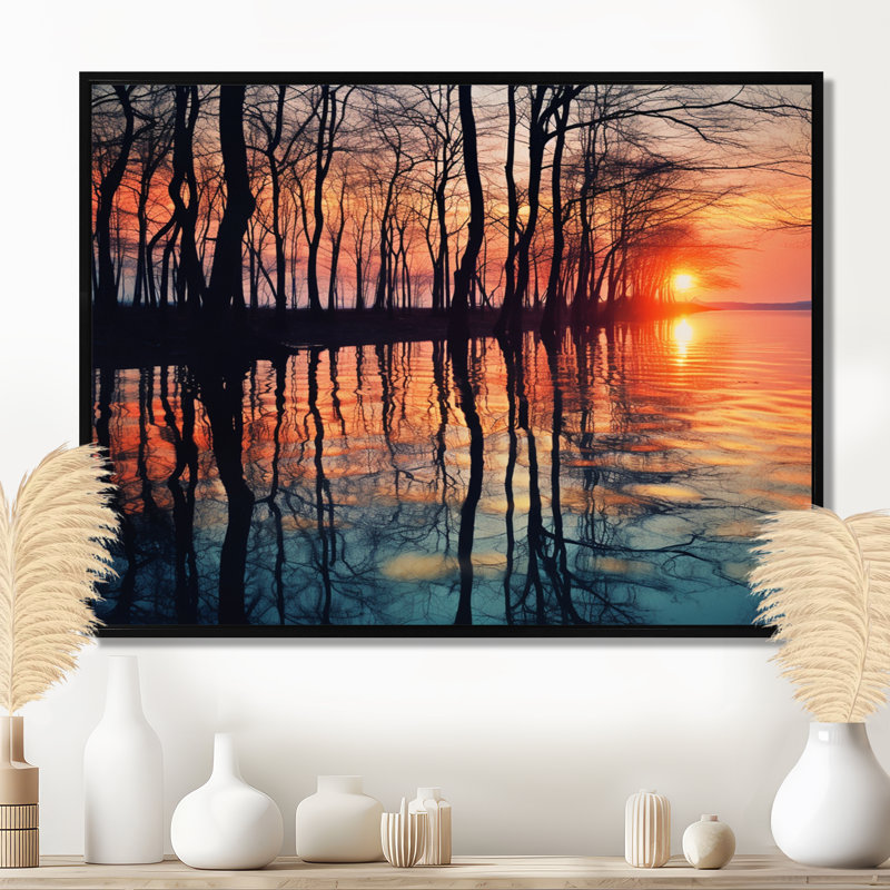 Décoration murale Castleberry - coucher de soleil, H 12 po x l 20 po x P 1 po, Toile avec cadre flottant noir