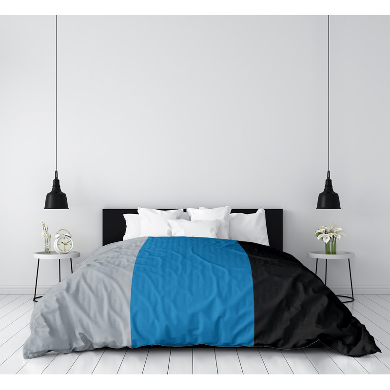 Housse de couette simple Arizona, Gris / bleu / noir, Housse de couette pour très grand lit