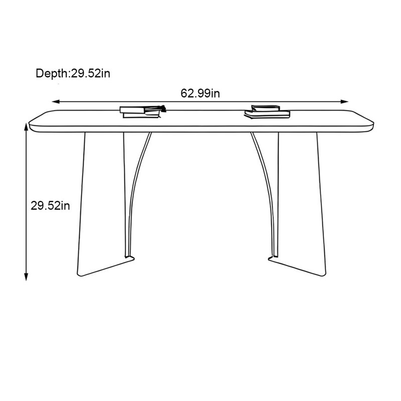 Modern rectangular solid wood dining table, 29.52" H x 62.99" L x 29.52" W