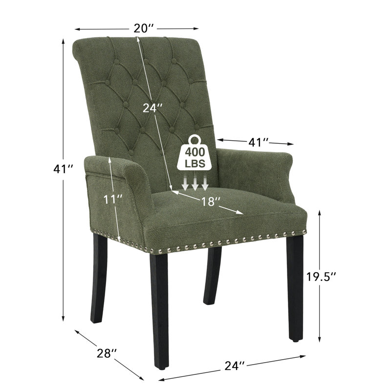 Amdad Tufted Linen Arm Chair, Green, Black