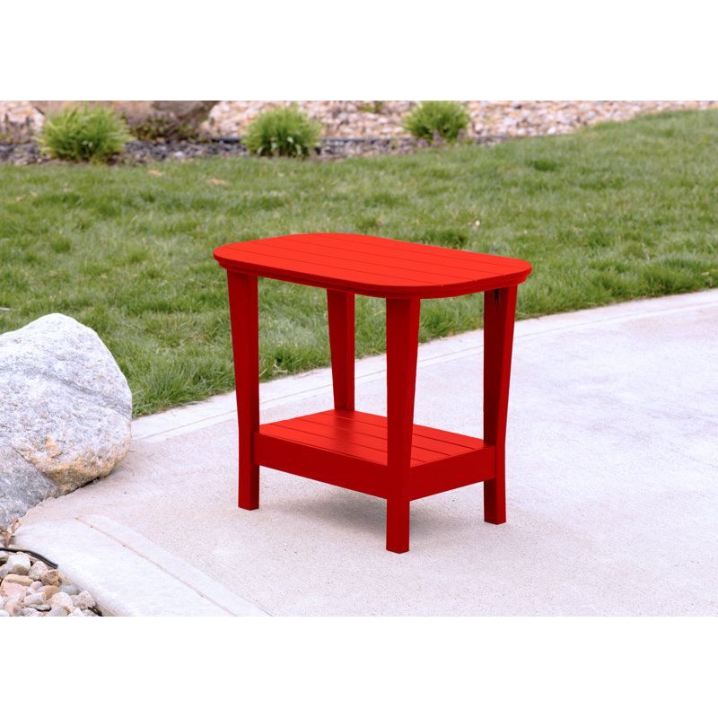 Aru 14.75" W x 23.75" D Oval HDPE Plastic Outdoor Side Table, Red