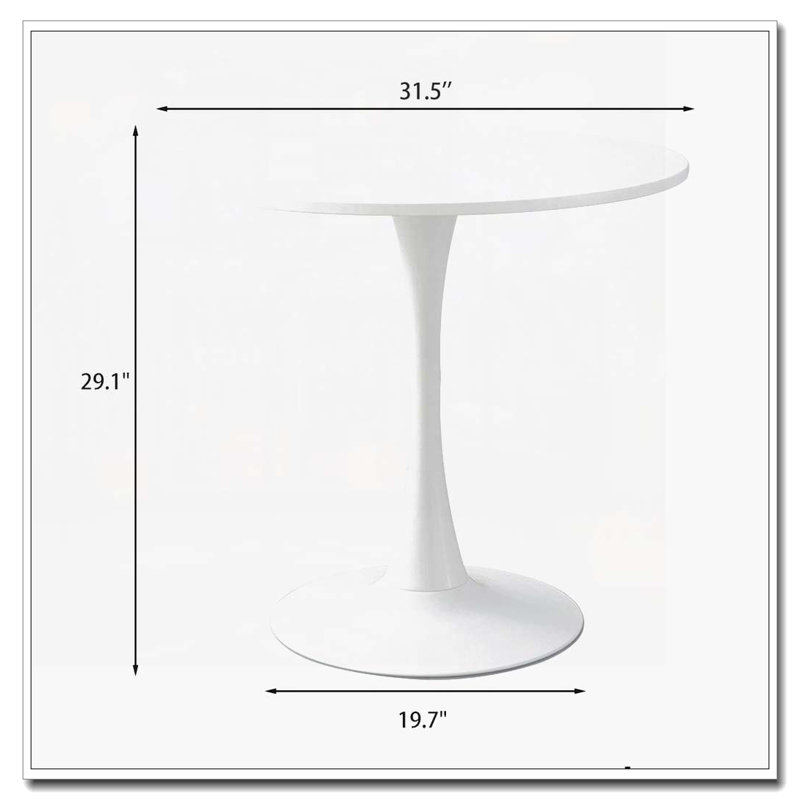 Table de salle à manger ronde, Blanc, H 29,1 po x l 31,5 po x P 31,5 po, Blanc