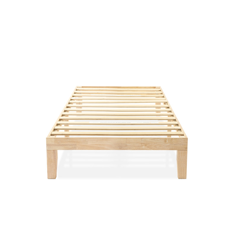 Lit plateforme en bois massif Harlow, Simple, Blanc délavé