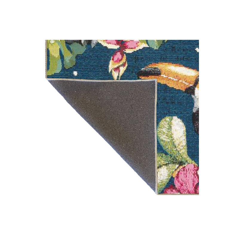 Tapis bleu lavable décoratif à motif d'oiseaux bleus, Sous-tapis carré 4 pi 11 po inclus