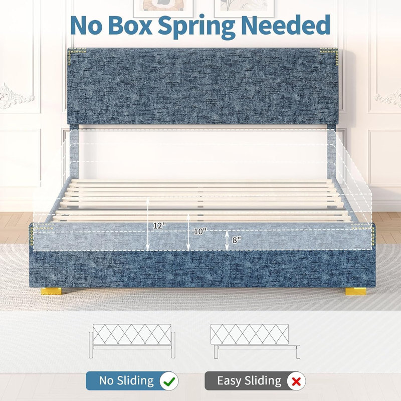 Lit tapissier Chenille, Bleu, Grand
