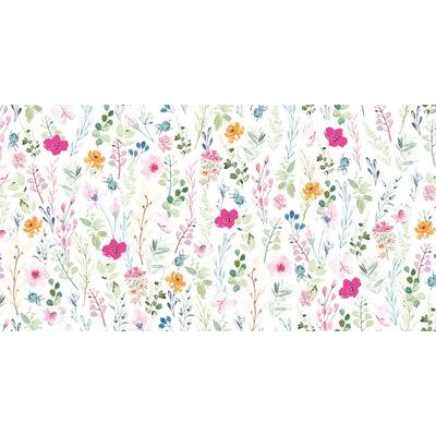 Colorful Wildflower Botanical Wallpaper, Cute Floral Garden Pattern Wall Decor Design
