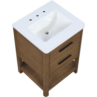 Meuble-lavabo de 24 po en pierre d'ingénierie et en bois massif Oakwell