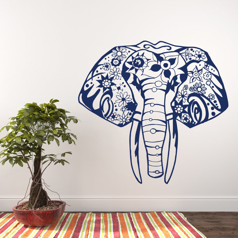 Décalcomanie murale éléphant yoga Litton, Bleu marine