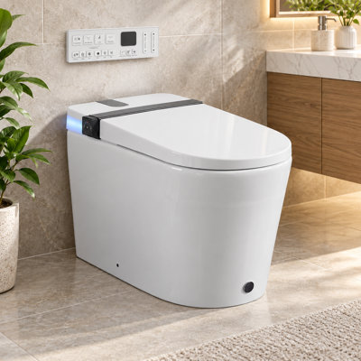 White One-Piece Smart Bidet Toilet with Auto Lid, Foot Sensor, Instant Warm Water, Heated Seat and Dryer