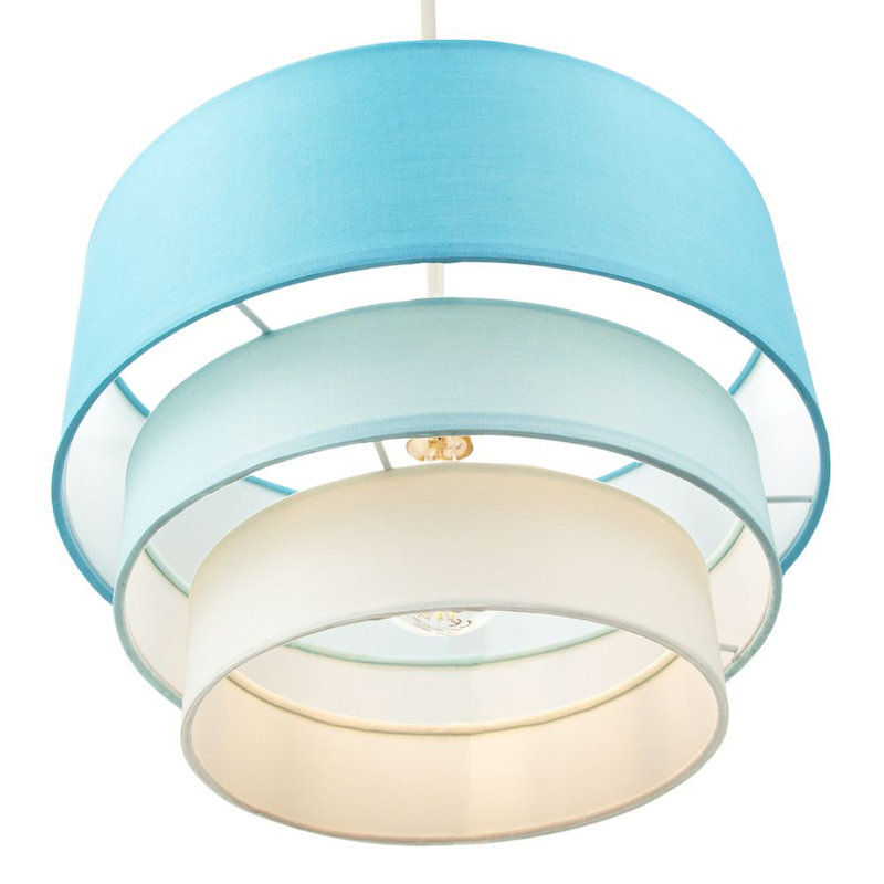 Contemporary Round Triple Tier Cotton Fabric Pendant Light Shade, Teal