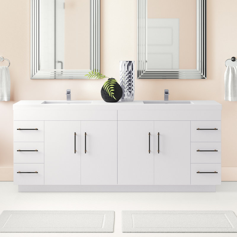 Irline 83.46'' Double Bathroom Vanity with Acrylic Top, White