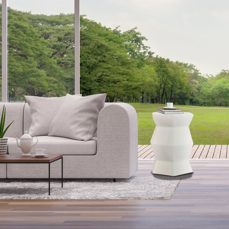 13" X 16.75" Glazed Ceramic Drum Stool - Indoor/Outdoor Side Table - Accent Garden Stool