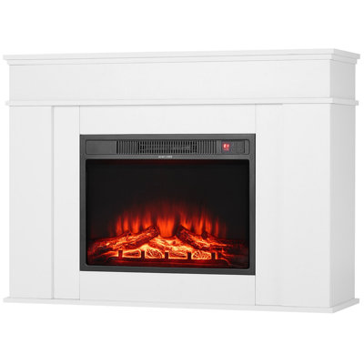 Cheminée électrique autoportante blanche de 110 cm (43,31 pouces), 1500 W (5120 BTU), avec manteau, flammes 3D réglables, minuterie et télécommande, protection contre la surchauffe, chauffage infrarouge pour salon, chambre ou bureau.