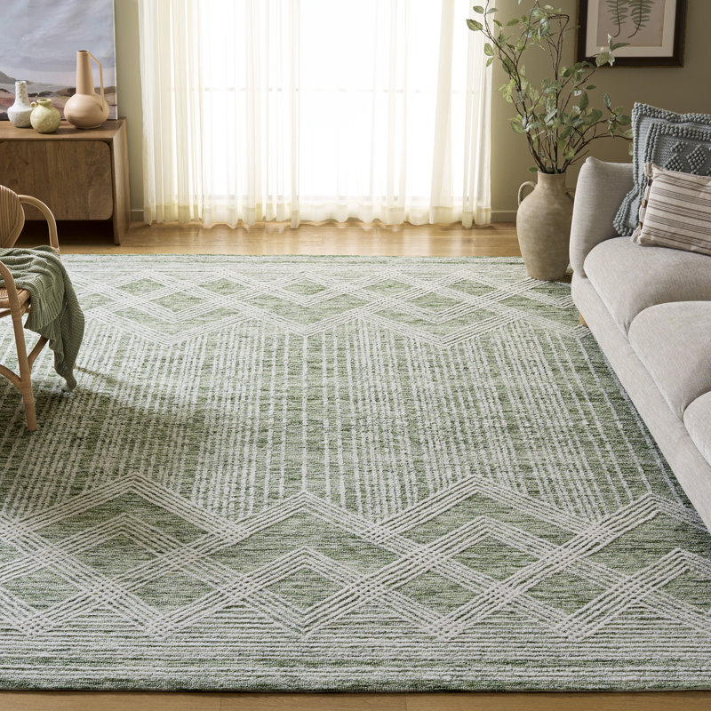 Pine Hand Tufted Wool;Cotton Geometric Rug, Rectangle 8' x 10'