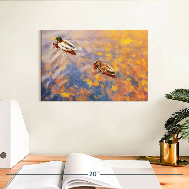 Ducks Floating On Pond, 8" H x 12" W