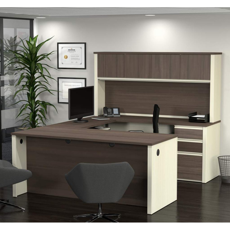 Padro U-Shaped Computer Desk, White Chocolate & Antigua
