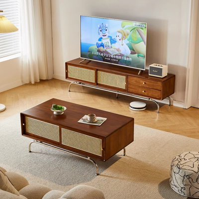 Vintage rattan TV cabinet tea table combination