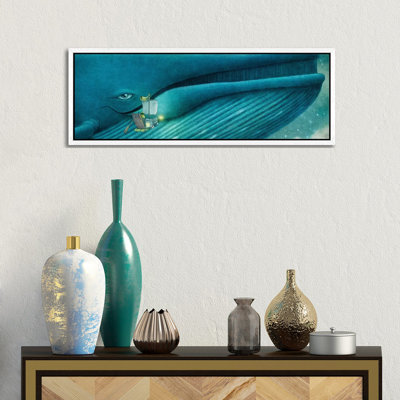 Finn And The Blue Whale 1 Piece Floater Frame Panoramic Wall Art on Canvas