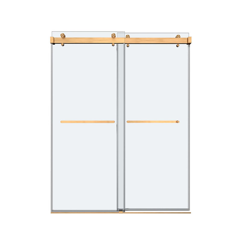 Double porte de douche coulissante sans cadre avec verre transparent de 3/8 po en chrome, Doré