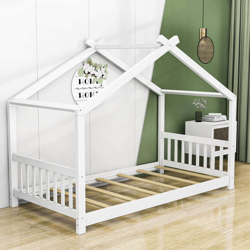 Esman Twin Size Platform Bed with Headboard, White