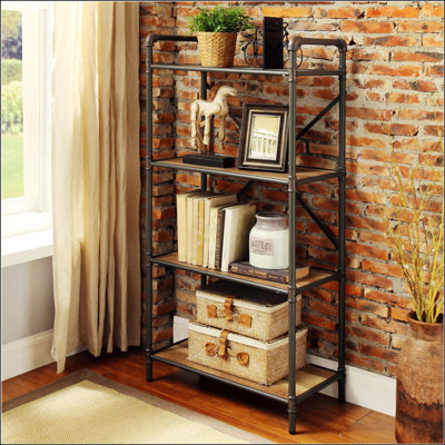 4 Tier Bookshelf With Metal Steel Tube