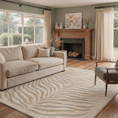 Albertslund Zebrava Modern Zebra Stripe Machine Washable Beige Indoor Area Rug with Non-Slip Backing