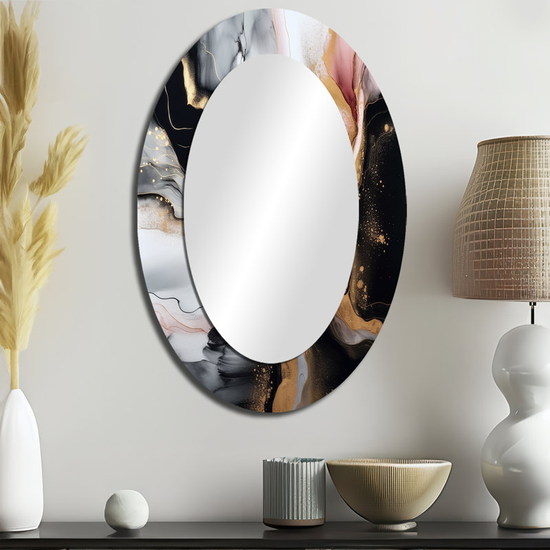 Décor de miroir mural noir et or noir I, 36 po x 24 po