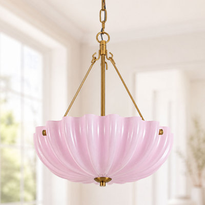 13" 3-Light Pendant, Antique Brass, Pink Opal Glass