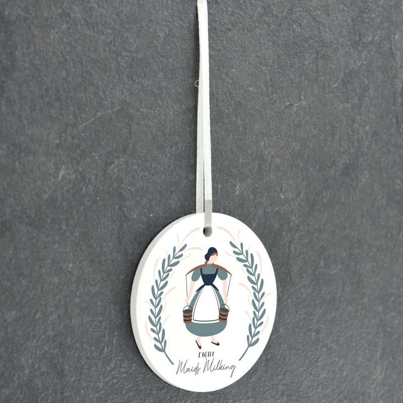 Sanson 12 Days 8 Maids Milking Circle Shaped Ceramic Ornament