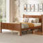 Lit plateforme double avec tête et pied de lit, grain de bois de style campagne moderne noyer clair-955335593-955335594
