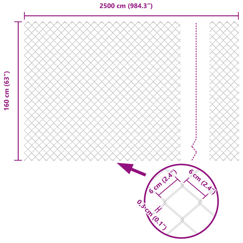 Chain Link Fence , 160cm H x 2500cm W, Green