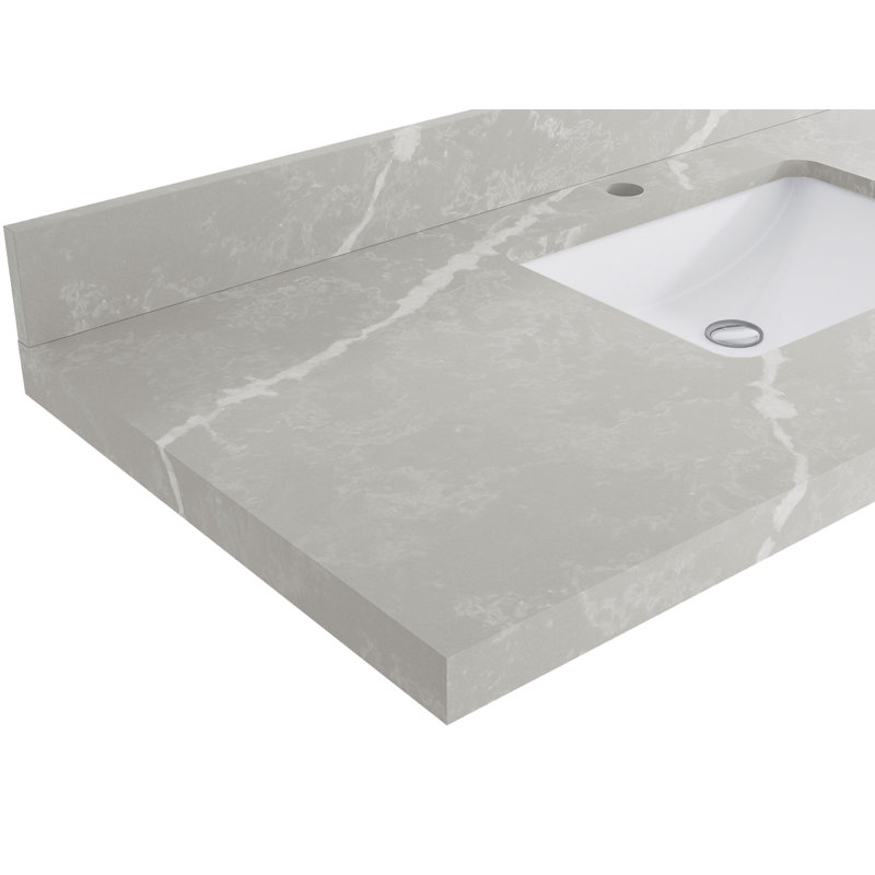 Aberdeen 84'' Double Bathroom Vanity with Quartz Top, Pearl Gray, Fine Grain
