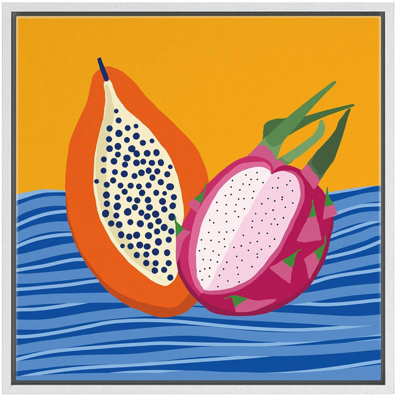 Motif géométrique orange, papaye rose, fruit du dragon, dessert, art moderne, multicolore, encadré sur toile, Blanc