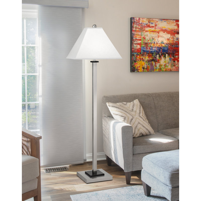 Square Post 59'' Traditional Floor Lamp, Brushed Steel