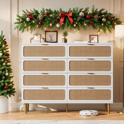 Dresser with 8 Drawers, Tall Chest of Drawers, Modern Storage Dresser with Wide Top, Deep Drawers & Metal Legs for Bedroom, Living Room, Hallway, Kids Room