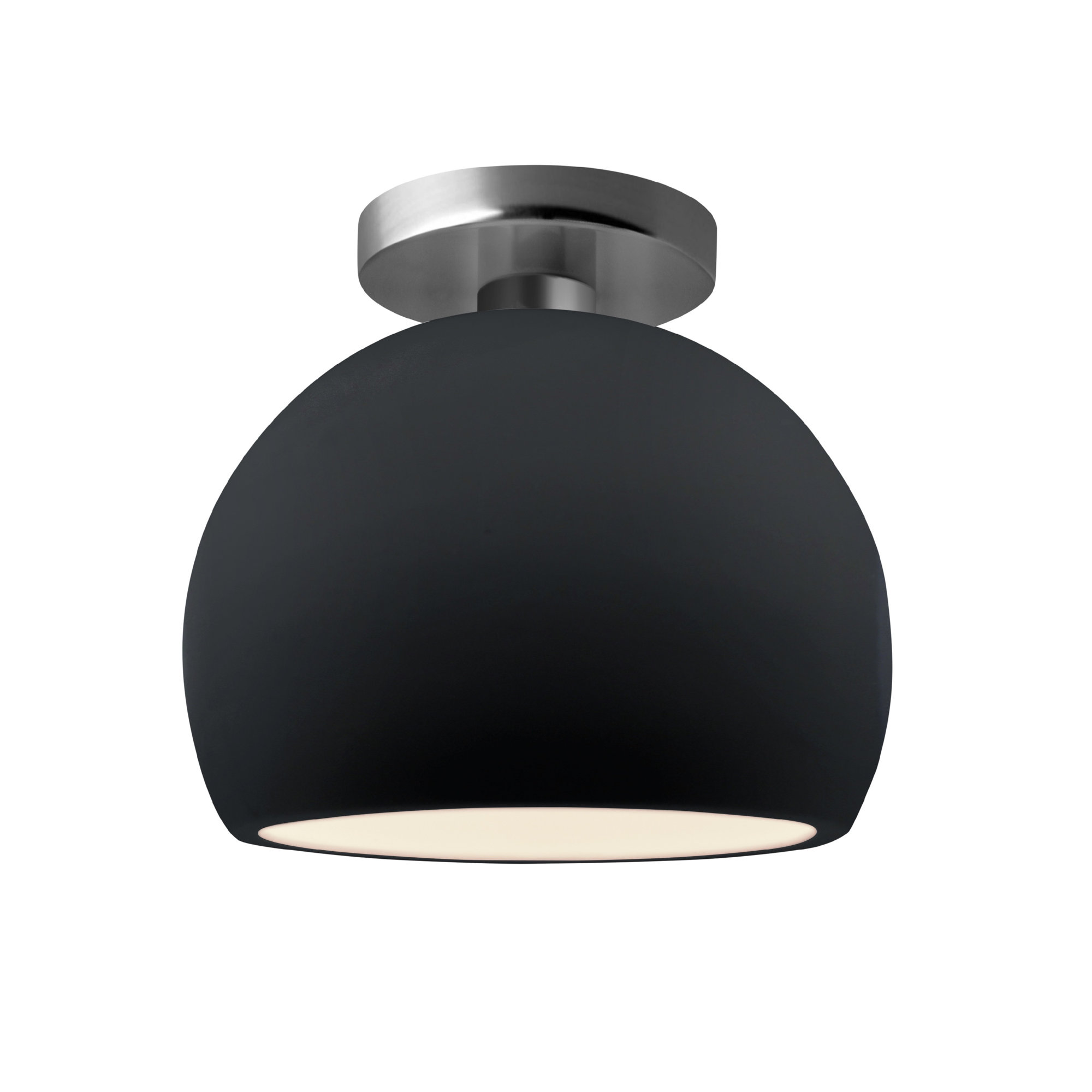 Single Light Ceramic LED Semi Flush Mount, Gloss Black, 7" H x 7" W x 7" D, Brushed Nickel