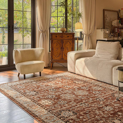 62.99"Medieval-style red-brown polypropylene rectangular carpet