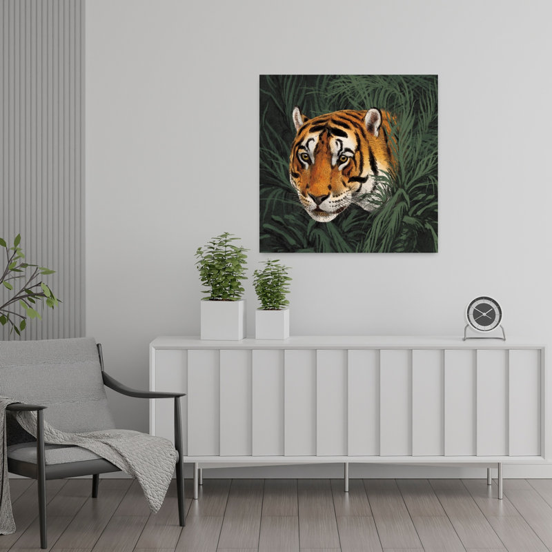 Art contemporain buste de chat dans la jungle avec gros chats, H 24 po x l 24 po