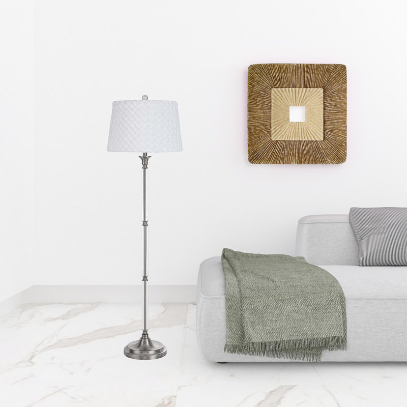 Lampe sur pied 60 "en forme de nickel avec abat-jour carré blanc