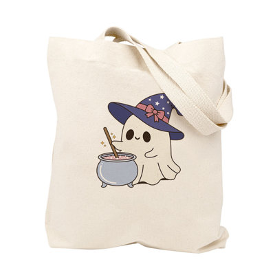Sac personnalisé de bonbons ou de bonbons d'Halloween, sac fourre-tout en coton épais, conception de chaudron fantôme avec nom, sac de bonbons réutilisable
