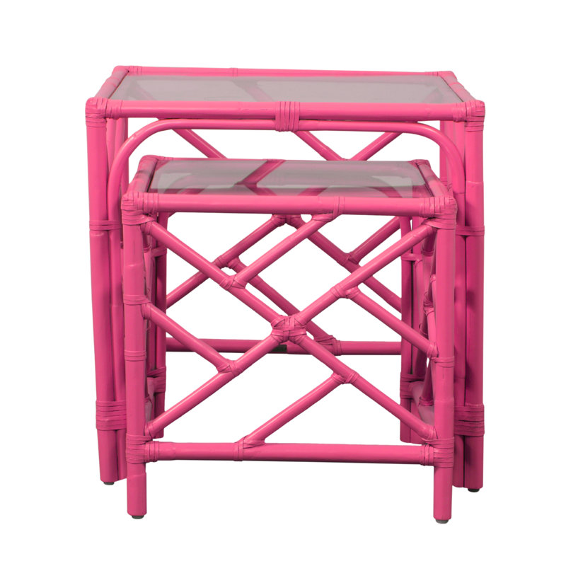 Chippendale Glass Nesting End Table, Hot Pink