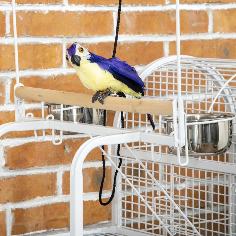 Cage à perroquet de 55 po, acier blanc, crochets de stabilisation, perchoirs, gobelets, support roulant pour cage de tourtereaux, perroquets unis