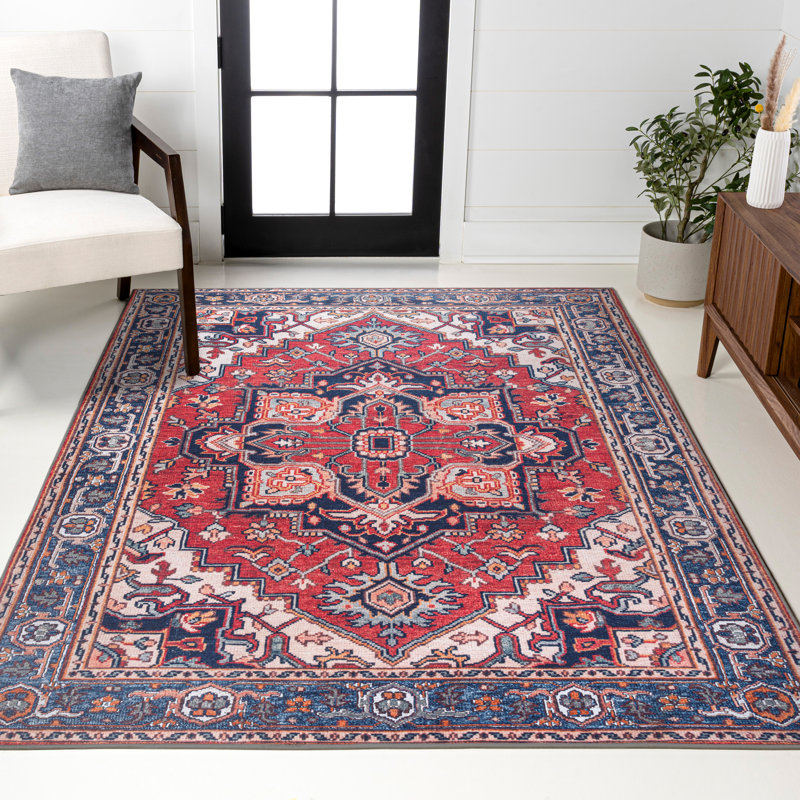Tapis rouge / bleu marine Aailiyah Ornate, Rectangle 2 pi 11 po x 5 pi