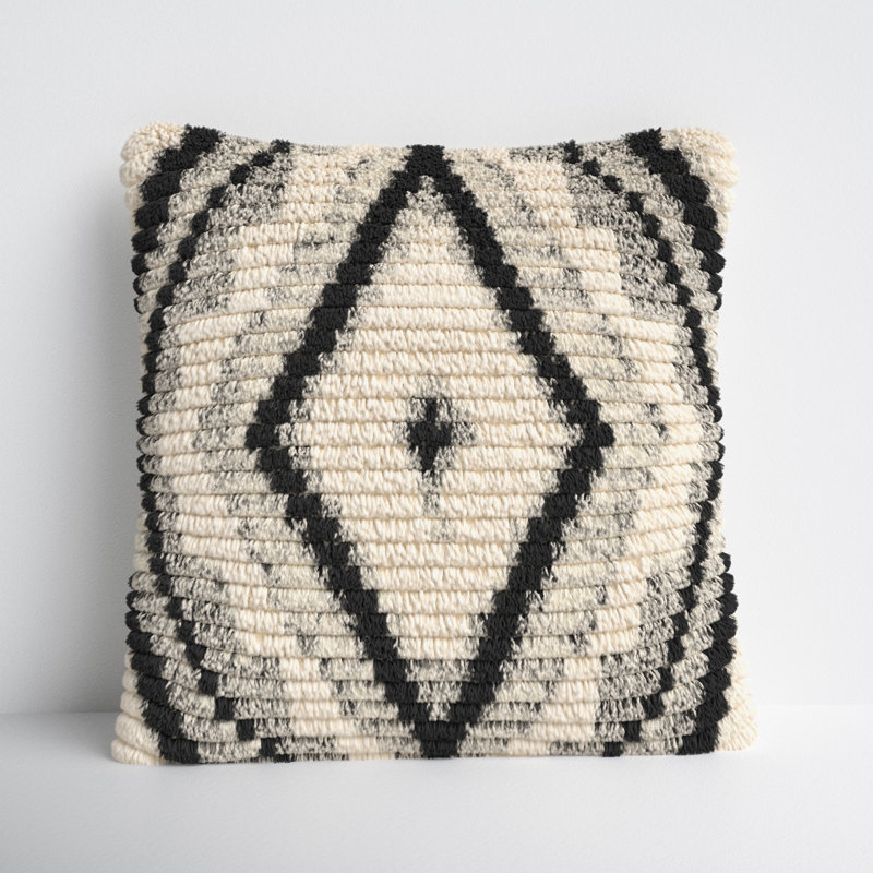 Cyan Geometric Wool Throw Pillow, 20" x 20", Polyester