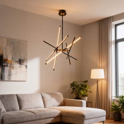 Lustre linéaire moderne à 12 lumières pour escalier de salle à manger Spoutnik